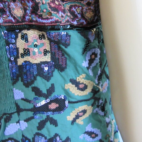 ANTHROPOLOGIE Green Cotton Beaded Fringe Sleeveless Cotton Short Dress-FLAWS! - Picture 6 of 12